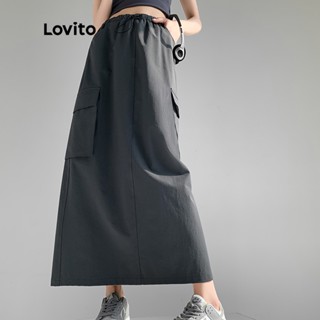 Lovito กระโปรงลำลองมีกระเป๋า หูรูด  สำหรับสตรี LNE10098 (สีเทาเข้ม)