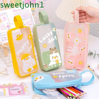 Sweetjohn กระเป๋าเครื่องเขียน PVC หนัง PU กันน้ํา จุของได้เยอะ ลายการ์ตูน สําหรับนักเรียน