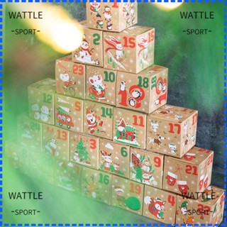 Wattle กล่องกระดาษใส่ขนมหวาน ลายคริสต์มาส สโนว์แมน ซานตาคลอส นับถอยหลัง 24 วัน DIY 24 ชิ้น