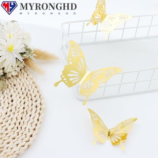 Myronghd สติกเกอร์โลหะ ลายผีเสื้อ ฉลุลาย สําหรับติดตกแต่งผนังบ้าน ปาร์ตี้