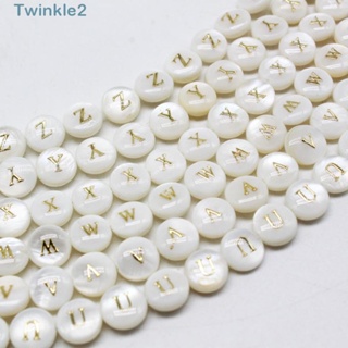 Twinkle ลูกปัด ลายตัวอักษร ทรงกลม 8 มม. สีขาว สีทอง สําหรับสร้อยคอ DIY 52 ชิ้น