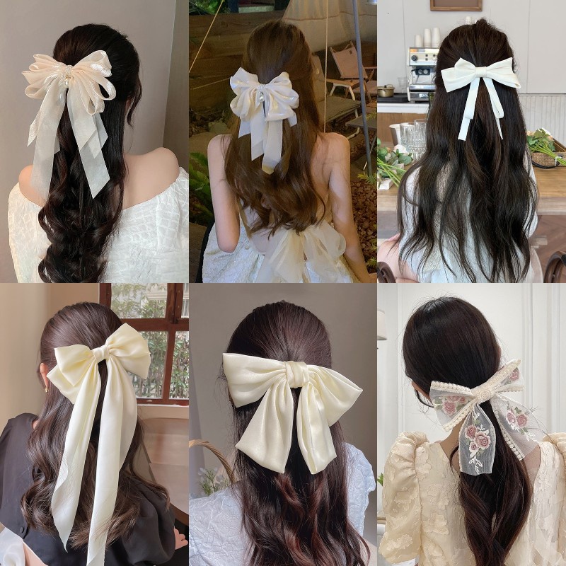 แฟชั ่ นเกาหลีผู ้ หญิงขนาดใหญ ่ สีขาวโบว ์ ผมคลิป 2024 ใหม ่ Elegant Hair Clamp อุปกรณ ์ เสริมผม