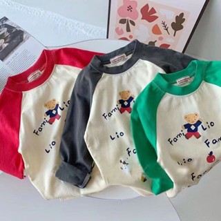 พร้อมส่ง เสื้อยืดแขนยาว ผ้าฝ้ายแท้ พิมพ์ลายการ์ตูน Raglan น่ารัก แฟชั่นฤดูใบไม้ผลิ และฤดูใบไม้ร่วง สําหรับเด็กผู้ชาย และเด็กผู้หญิง