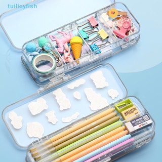 Tuilieyfish Kawaii กล่องดินสอ แบบใส สองชั้น ความจุขนาดใหญ่ สําหรับใส่เครื่องเขียน ปากกา สํานักงาน โรงเรียน