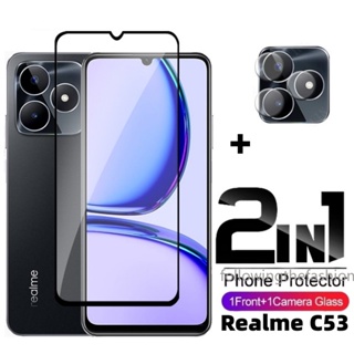 2 in 1 ฟิล์มกระจกนิรภัยกันรอยหน้าจอ HD เต็มจอ สําหรับ Realme C51 C53 C55 NFC C35 C33 C31 C30 C30S