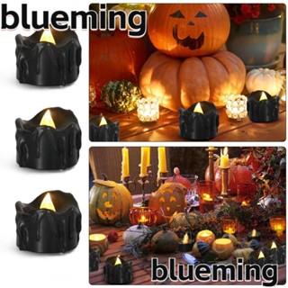 Blueming2 เทียนไฟฟ้า LED พลาสติก ไร้ควัน แบบพกพา สีดํา สําหรับตกแต่งบ้าน 12 ชิ้น