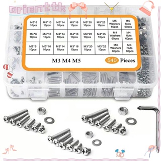 Orienttk สกรูหัวกระทะฟิลลิปส์ M3 M4 M5 6-25 มม. 540 ชิ้น|ชุดสกรู น็อต และสลักเกลียว สเตนเลส 304