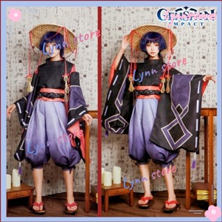 Genshin Impact Scaramouche Kimono The Five Kasen Scaramouche เครื่องแต่งกายคอสเพลย์ + วิกผม + หมวก สําหรับปาร์ตี้ฮาโลวีน