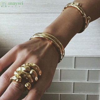 Maywi แหวนเปิด สร้อยข้อมือ สเตนเลส 18K กันน้ํา เนื้อเมทัลลิก เครื่องประดับ สําหรับผู้หญิง ปาร์ตี้