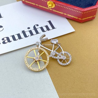 0905YWJB Cute Cute Personality Bicycle Brooch Simple Suit Versatile Two-Color Gold Rotating Wheel Micro-Inlaid Ornament ZVDG