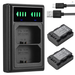 {Fsth} NP-FZ100 Battery Charger with LED Indicators + 2pcs NP-FZ100 Batteries 7.2V 2280mAh with USB Charging Cable Replacement for  A9/ A7R III/ A7 III/ A6600