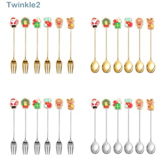 Twinkle 6 ชิ้น ช้อนคริสต์มาส ของขวัญ เครื่องครัว บนโต๊ะอาหาร ขนมหวาน ช้อนสแตนเลส