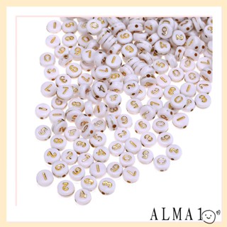 Alma ลูกปัดอะคริลิค ทรงกลม ตัวเลขสีขาว 4*7 มม. 500 ชิ้น DIY