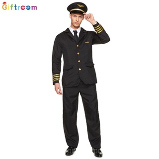 [0714]SHZW-COS-M Air Captain Air Force Military Uniform Mens Empty Pilot Clothes Black Suit Suit Overalls Performance Clothes Cosplay Comic  Animation  Gift  VPQH