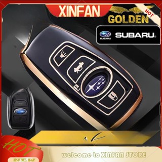 Xinfan เคสกุญแจรีโมตรถยนต์ TPU ขอบทอง 3 ปุ่ม อุปกรณ์เสริม สําหรับ Subaru Impreza Wrx BRZ GT86 XV Forester Legacy Outback