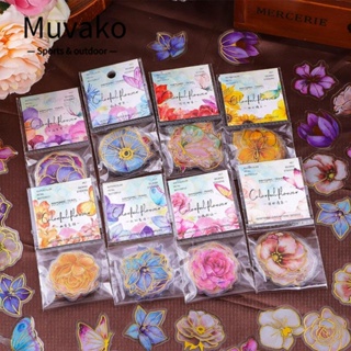 Muvako สติกเกอร์ PET ลายดอกไม้ สีโปร่งใส สําหรับตกแต่งสมุดภาพ DIY