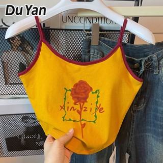 Du Yan เสื้อสายเดี่ยว ผ้าฝ้าย พิมพ์ลาย สีเหลือง สําหรับผู้หญิง