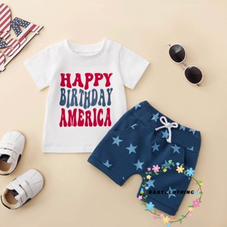 Babyclothes-4th of July ชุดเสื้อยืด คอกลม แขนสั้น พิมพ์ลายตัวอักษร ดาว กางเกงขาสั้น สําหรับเด็กผู้ชาย 2 ชิ้น