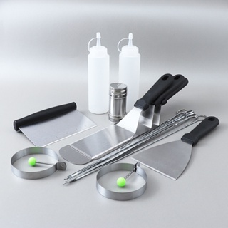 Home For BBQ Travel Kitchen Portable Outdoor Camping Chef With Scraper Metal Spatula Egg Rings Griddle Accessories Set