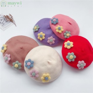 Maywi หมวกศิลปิน สําหรับเด็ก|หมวกเบเร่ต์ ผ้ากํามะหยี่ขนนิ่ม ลายดอกไม้ คุณภาพสูง สําหรับเด็ก