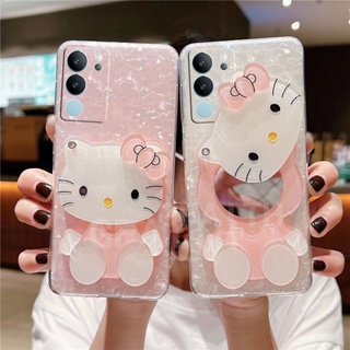 ใหม่ เคสโทรศัพท์มือถือแบบนิ่ม กันกระแทก ลายคิตตี้ พร้อมกระจกแต่งหน้า แฟชั่น สําหรับ VIVO V29 5G Y27 Y36 Y78 4G 5G VIVO Y02 Y02t Y02A 2023 VivoV29 VivoY27 VivoY36