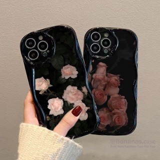 เคสโทรศัพท์มือถือแบบนิ่ม ใส ลายดอกไม้ สีดํา สําหรับ iPhone 14 13 12 11 Pro Max X Xr Xs Max 7 8 Plus SE2020