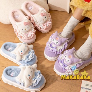 พร้อมส่ง Sanrio รองเท้าแตะ ผ้าฝ้าย พื้นหนา เหมาะกับใส่ในบ้าน แฟชั่นฤดูใบไม้ร่วง และฤดูหนาว สําหรับผู้หญิง 2023