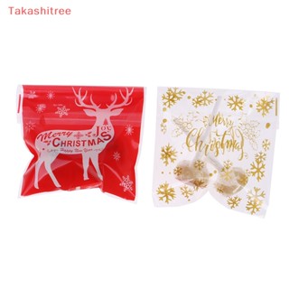 (Takashitree) ถุงพลาสติก ลายซานตาคลอส เกล็ดหิมะ สําหรับใส่ขนมคุกกี้ Diy 100 ชิ้น