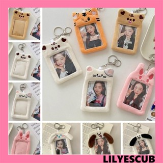 Lilyescub กระเป๋าใส่บัตรรถบัส ลายแมว INS ตุ๊กตา Kpop โฟโต้การ์ด ปลอกการ์ด สไตล์เกาหลี ขนปุย พร้อมจี้พวงกุญแจ เคสป้องกันภาพ โรงเรียน