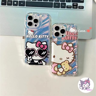 เคสโทรศัพท์มือถือแบบนิ่ม กันกระแทก ลายการ์ตูนเฮลโลคิตตี้ ระลอกน้ํา พร้อมกระดาษเลเซอร์ แฟชั่น สําหรับ iPhone 15 14 13 12 11 Pro Max SE2020 X Xr Xs Max 8 7 6 6s Plus