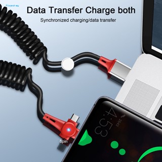 Pisand สายชาร์จเร็วมาก 3-in-1 พับเก็บได้ พร้อมไฟ Led Type-c micro Usb 8-pin 100w
