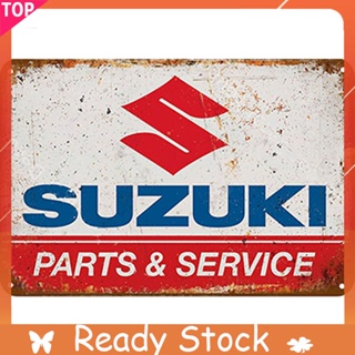 แผ่นโลหะ ทรงสี่เหลี่ยมผืนผ้า ลาย SUZUKI ขนาด 40x30 ซม. 40x30 ซม. สไตล์วินเทจ สําหรับตกแต่งผนังบ้าน