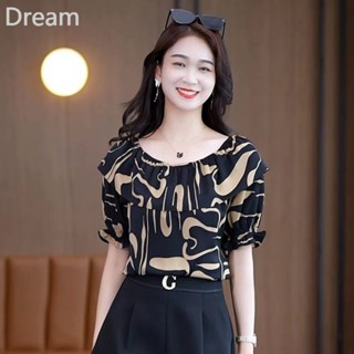 Chiffon Shirt womens summer hot-selling Chinese style slimming trendy one-line collar irregular printing Western style top