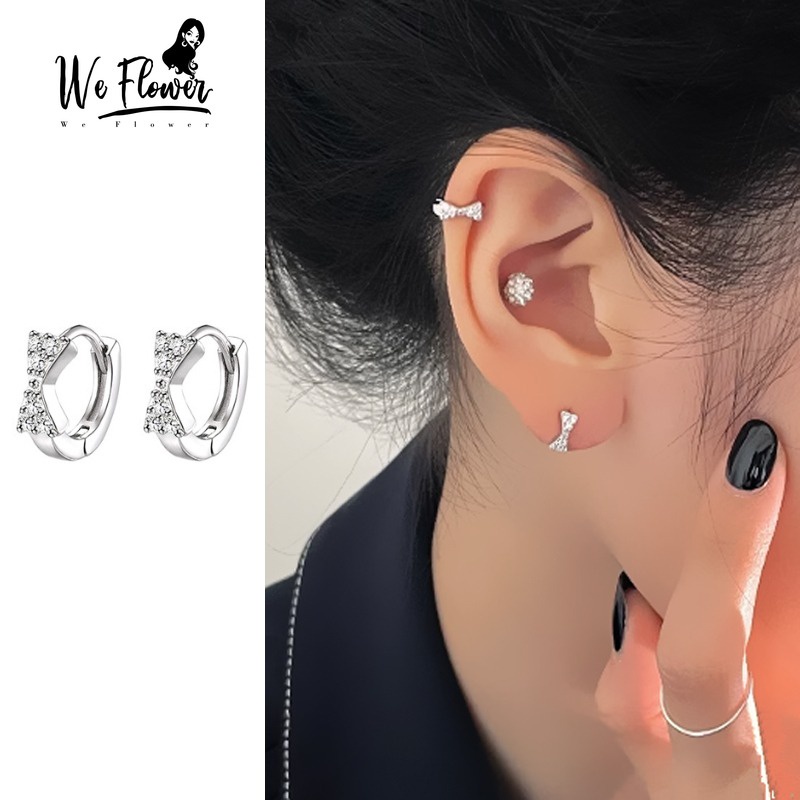 We Flower ต่างหูห่วง เงิน S925 ประดับโบว์ พลอยเทียม ใช้แล้วไม่แพ้ สําหรับผู้หญิง