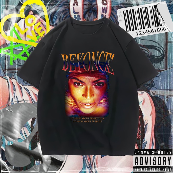 พร้อมส่ง [T-Shirt] เสื้อยืดลําลอง แขนสั้น พิมพ์ลาย "Beyonce" โอเวอร์ไซซ์ สีดํา สไตล์วินเทจ