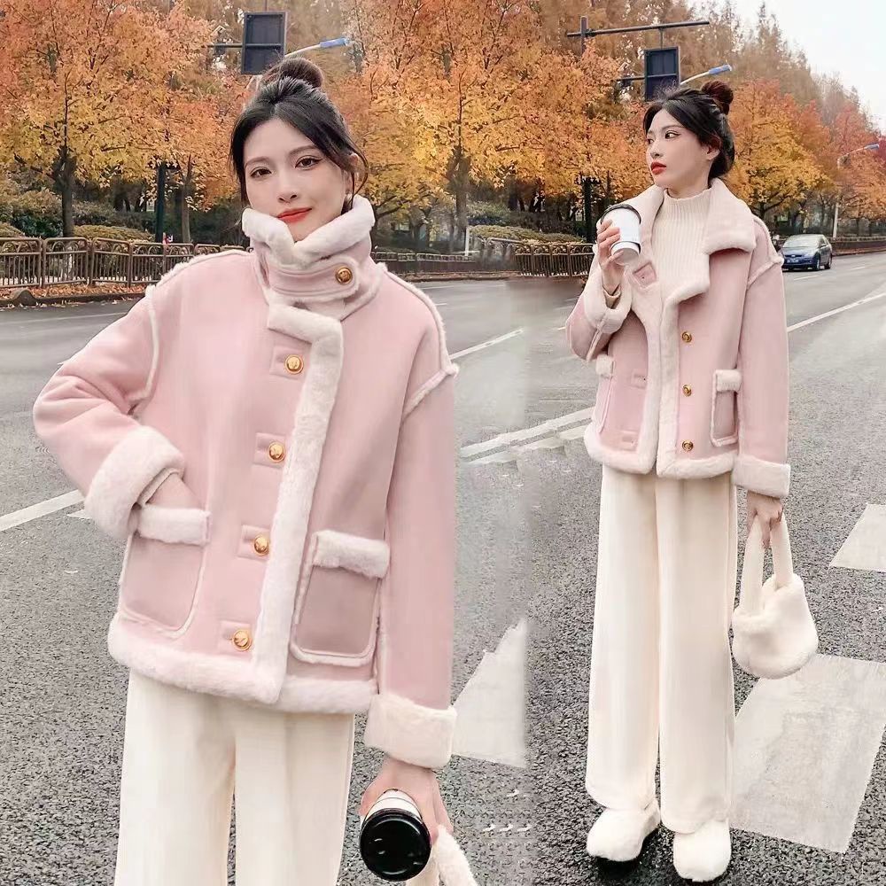 【สินค้าพร้อม】 เสื้อแจ็กเก็ต ผ้าขนแกะ แบบหนา ให้ความอบอุ่น ขนาดเล็ก เหมาะกับฤดูใบไม้ร่วง และฤดูหนาว สําหรับผู้หญิง