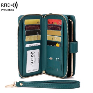 มาใหม่ RFID กระเป๋าสตางค์ หนัง PU นิ่ม มีซิป อเนกประสงค์ กันขโมย ใส่บัตรได้หลายช่อง สําหรับผู้หญิง