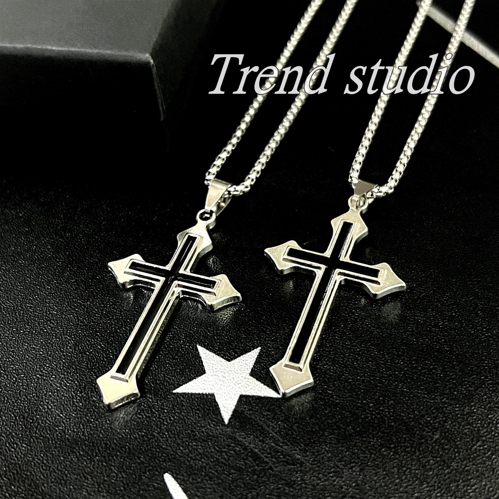 สร้อยคอไม้กางเขนสไตล์ฮิปฮอป มีสไตล์และเรียบง่ายสำหรับทุกคน วัสดุเหล็กไทเทเนียมไม่ซีดจาง มีไม้กางเขนให้เลือกหลากหลาย