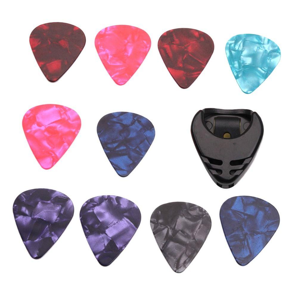 SOMEDAY 10PCS Guitar Picks & Guitar Pick Holder, Random Color Stick-on Holder Acoustic Guitar Pick, Guitar Paddle Amber Artistic 0.46/0.71/1.0MM Finger Guitar Pick Ukulele ราคา ถูกที่สุด ดีลบีเคเค แกลเลอรีภาพที่ 5