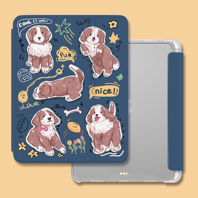 เคสใส แบบนิ่ม ลายการ์ตูนสุนัข พร้อมช่องใส่ปากกา สําหรับ iPad Air5 Gen9 iPad Gen8 Gen7 iPad Gen6 Gen5