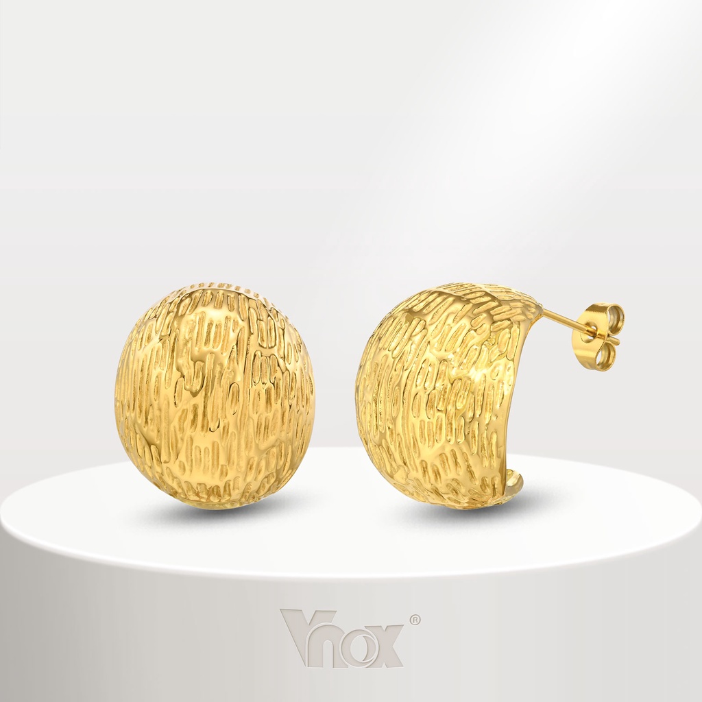 Vnox ต่างหูสตั๊ด สเตนเลส ทอง 18K รูปตัว C ค้อน สําหรับงานแต่งงาน