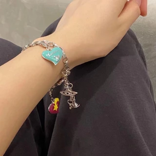Y2k สร้อยข้อมือ จี้รูปดาวเสาร์ หลากสี ถอดออกได้ สไตล์หวาน เท่ สําหรับผู้หญิง
