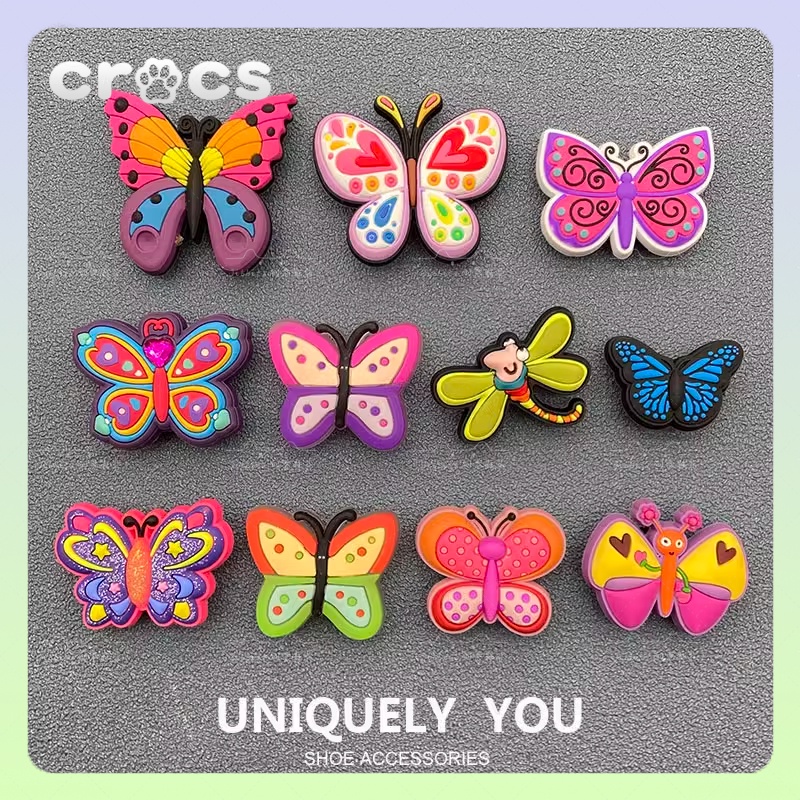 jibbitz crocs อุปกรณ์เสริมหัวเข็มขัด รูปผีเสื้อ สีสันสดใส สําหรับรองเท้า Crocs