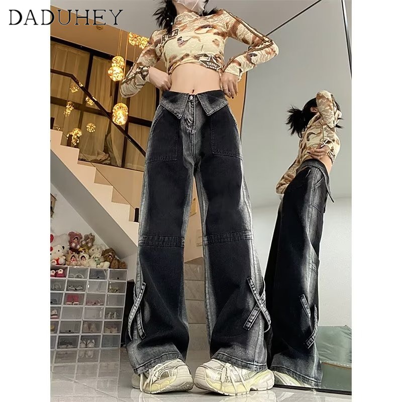DaDuHey2026 Women American Style Jeans High Street High-Grade Washed Loose Wide-Leg Pants Draping Ef