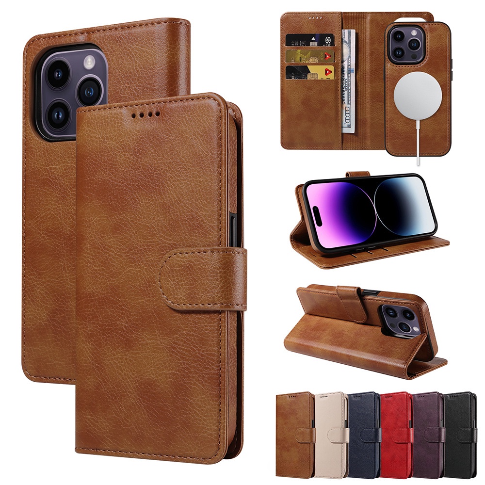2 in 1 ที่ถอดออกได้เคสโทรศัพท์สําหรับ IPhone 16 15 14 Plus 13 12 11 Pro Max กระเป๋าสตางค์พร้อมผู้ถือบัตรหนัง PU ฝาครอบป้องกัน