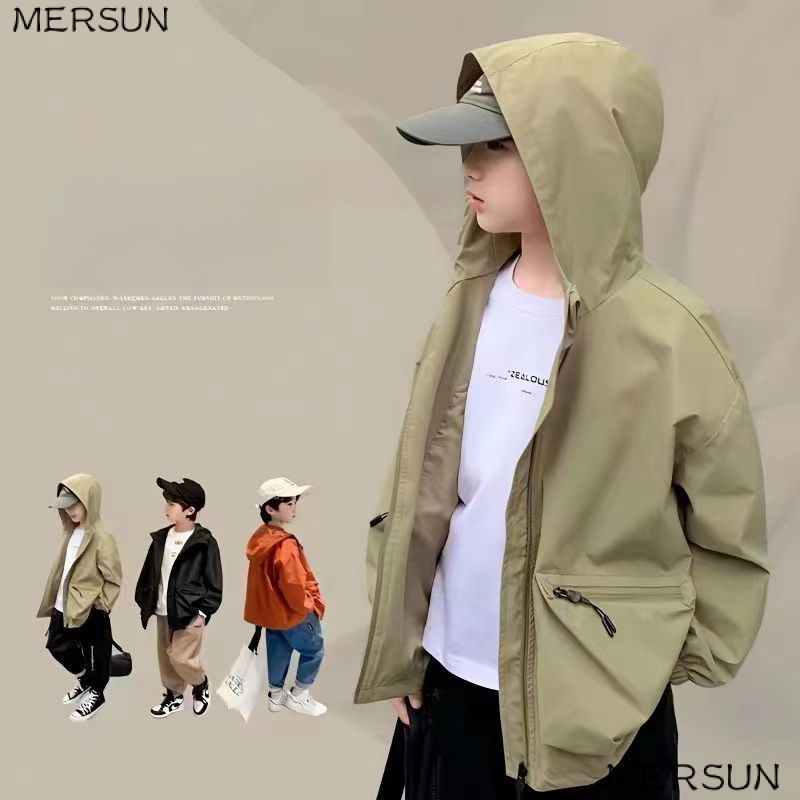 ใหม่ เสื้อแจ็กเก็ตลําลอง มีฮู้ด ทรงหลวม กันลม แฟชั่นฤดูใบไม้ผลิ ฤดูใบไม้ร่วง สําหรับเด็กผู้ชาย P9PT 2023