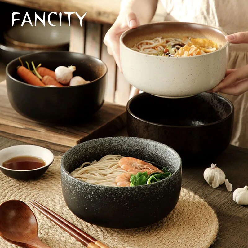 FANCITYJapanese ceramic retro soup bowl salad bowl tableware French sea bowl ramen bowl large soup b