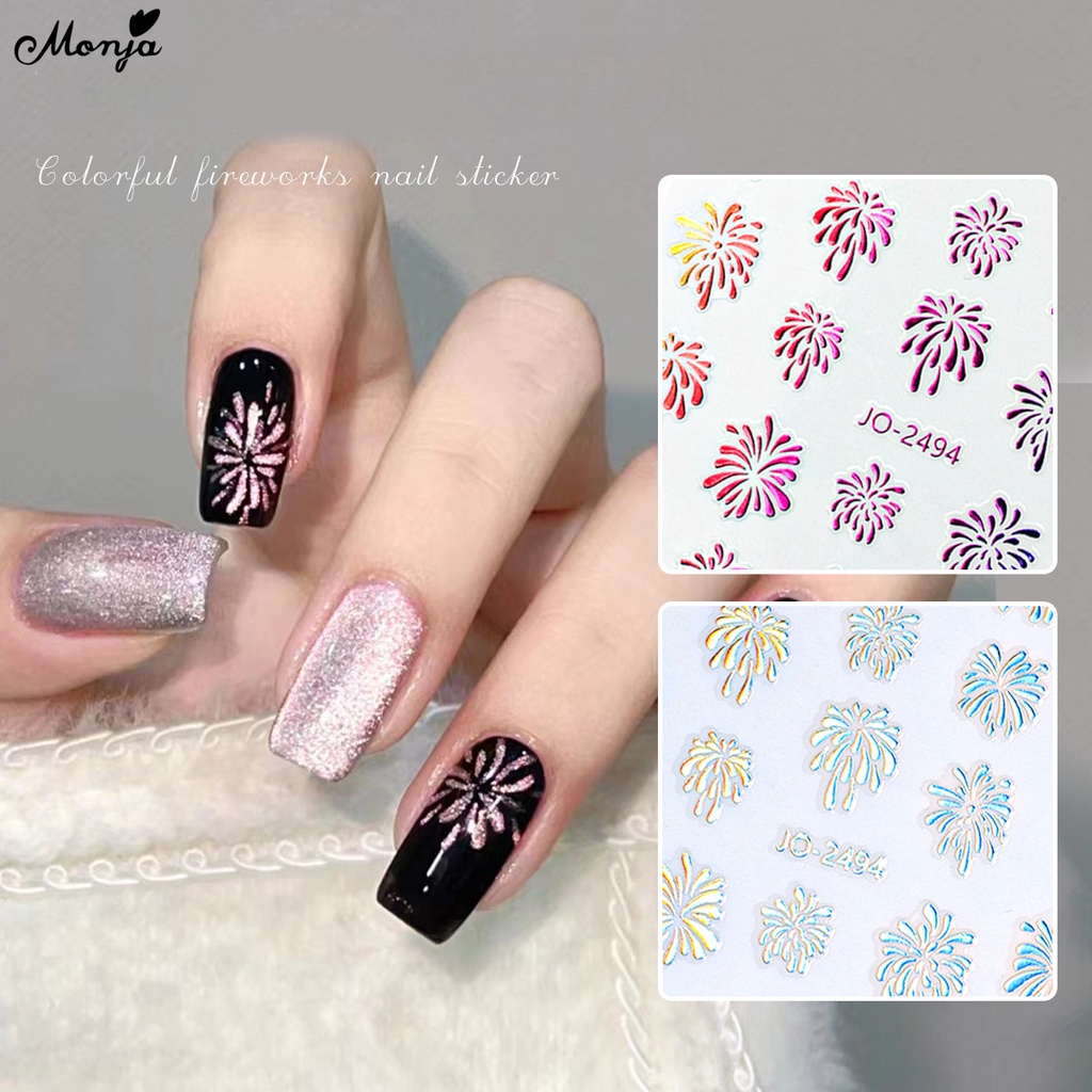 Monja สติกเกอร์โฮโลแกรม มีกาวในตัว ลายพลุ 6 สี สําหรับตกแต่งเล็บ DIY