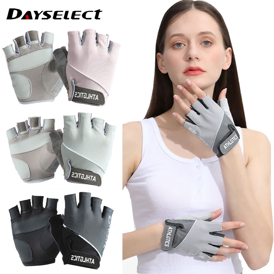 Dayselect ถุงมือครึ่งนิ้ว กันลื่น ระบายอากาศ เหมาะกับใส่ออกกําลังกาย ยกน้ําหนัก ปั่นจักรยาน สําหรับผู้ชาย และผู้หญิง 1 คู่