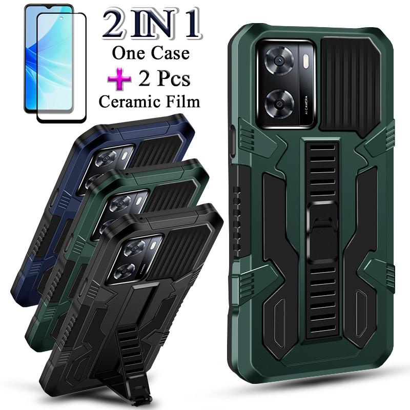 2 IN 1 สําหรับ OPPO A57 4G OPPO A57S A77S เคสโทรศัพท์ผู้ถือสายรัดข้อมือ Hard Case สองชิ้นเซรามิคหน้า